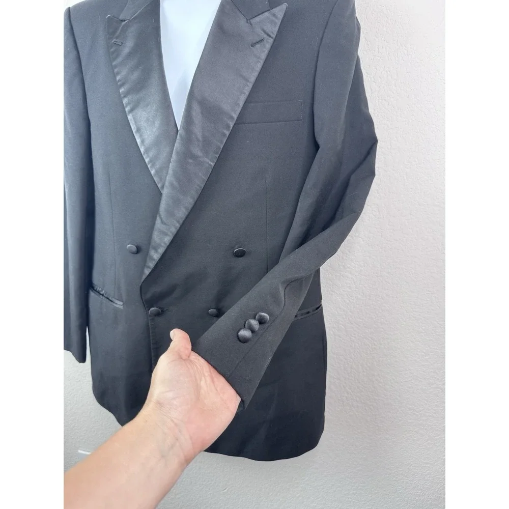 Christian‎ Dior Monsieur Tuxedo Jacket 41L Black Satin Lapel Double Breasted Vtg